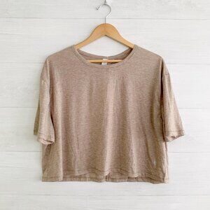 NWT Icyzone - Tan heather cutout back crop top short sleeve, L